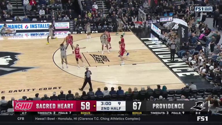 Bryce Hopkins hits a three point jumper in Providence’s 78-64 win over Sacred Heart